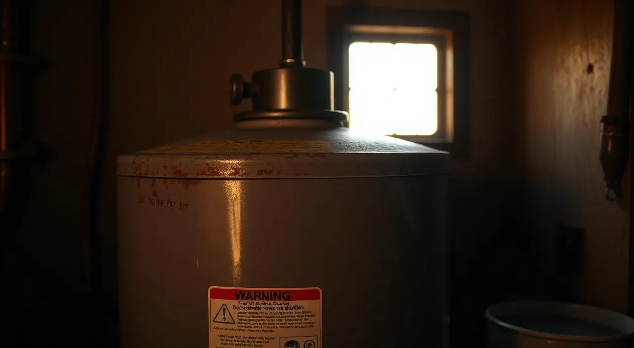 Aging residential water heater with rust streaks in a Marietta basement, water heater lifespan in Cobb County